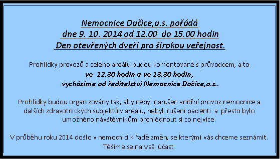 Zveme Vás na Den otevřených dveří  9.10.2014 pro širokou veřejnost