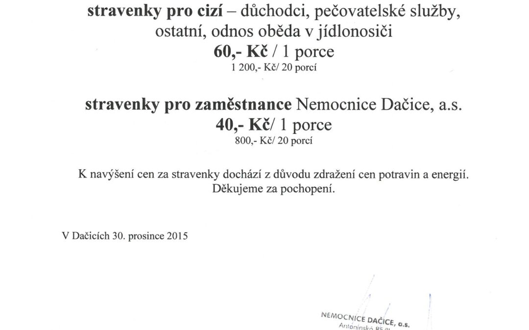 Zdražení stravenek od 1.1.2016
