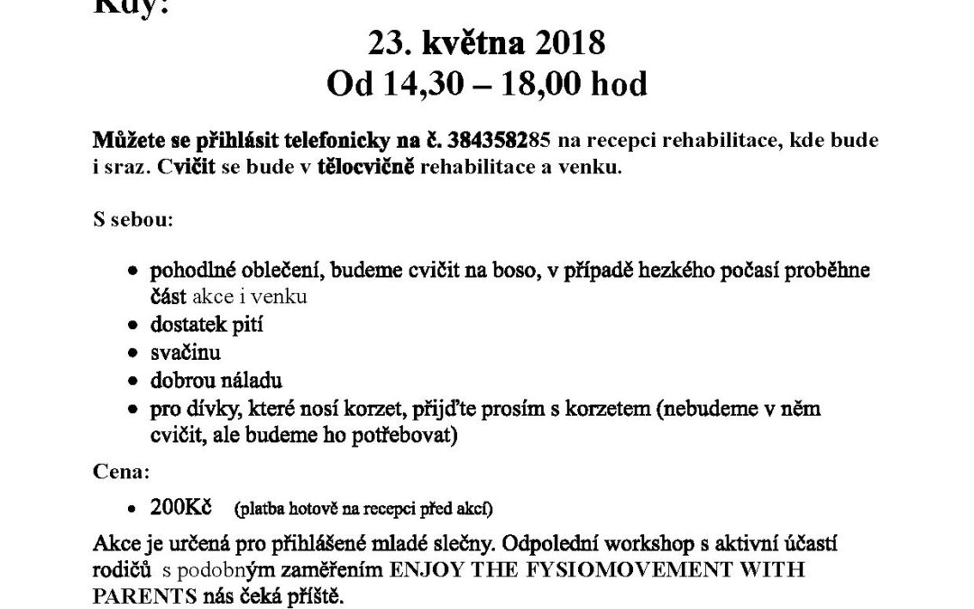 Zážitkové odpoledne pro slečny – ENJOY THE FYSIO-MOVEMENT – 23.5.2018