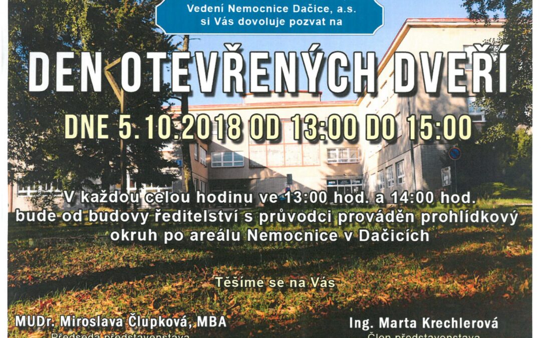 Pozvánka na Den otevřených dveří 5.10.2018