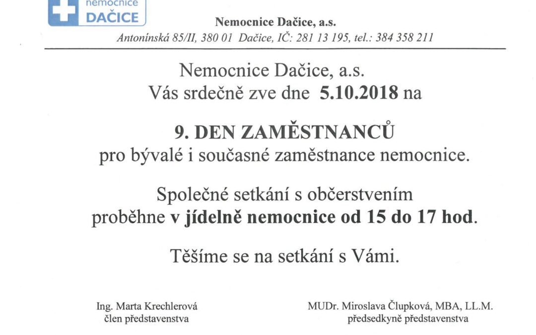 Pozvánka na 9. Den zaměstnanců dne 5.10.2018