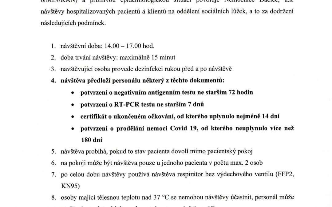 Nová pravidla pro návštěvy LDN a SL