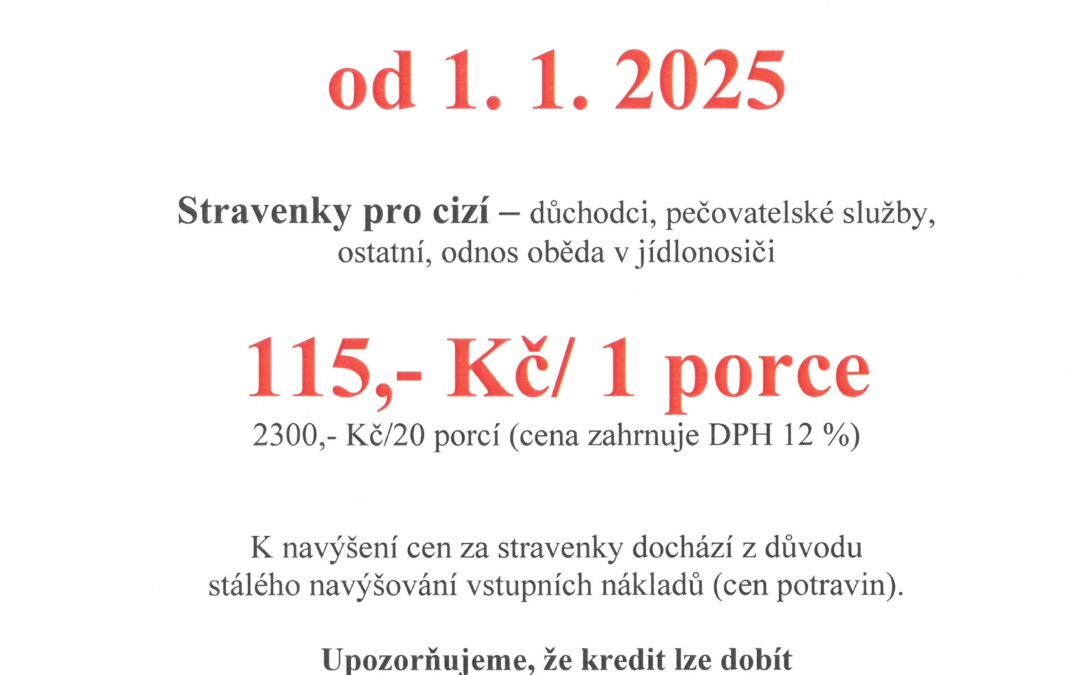 Změna ceny stravenek pro cizí strávníky od 1.1.2025