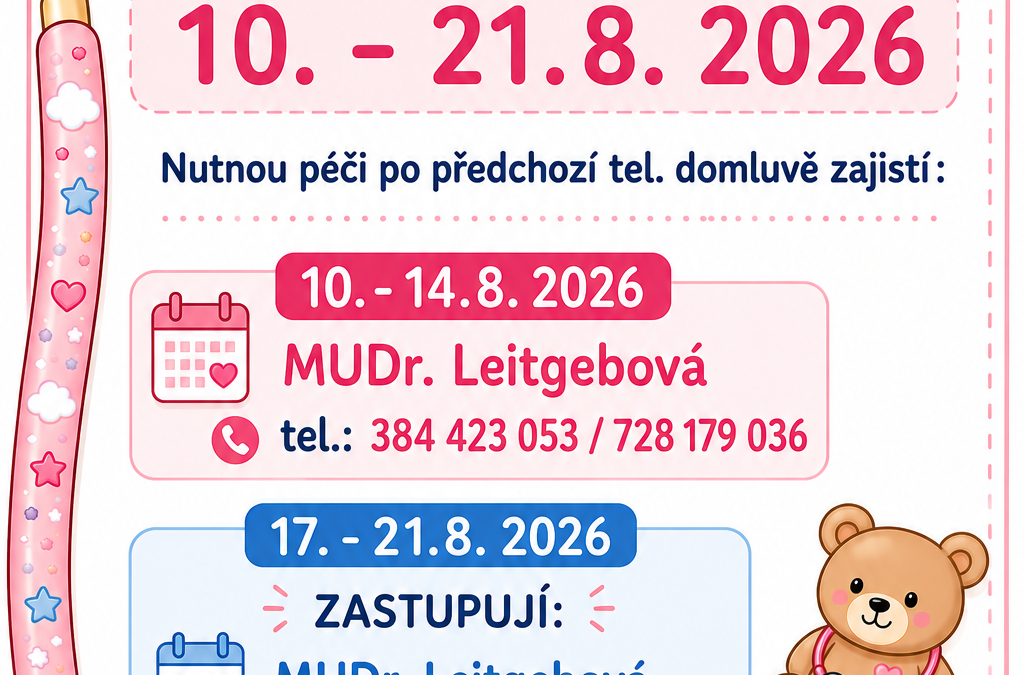 MUDr. Parmová – 10. 8. – 21. 8. 2026 – uzavřená amb.